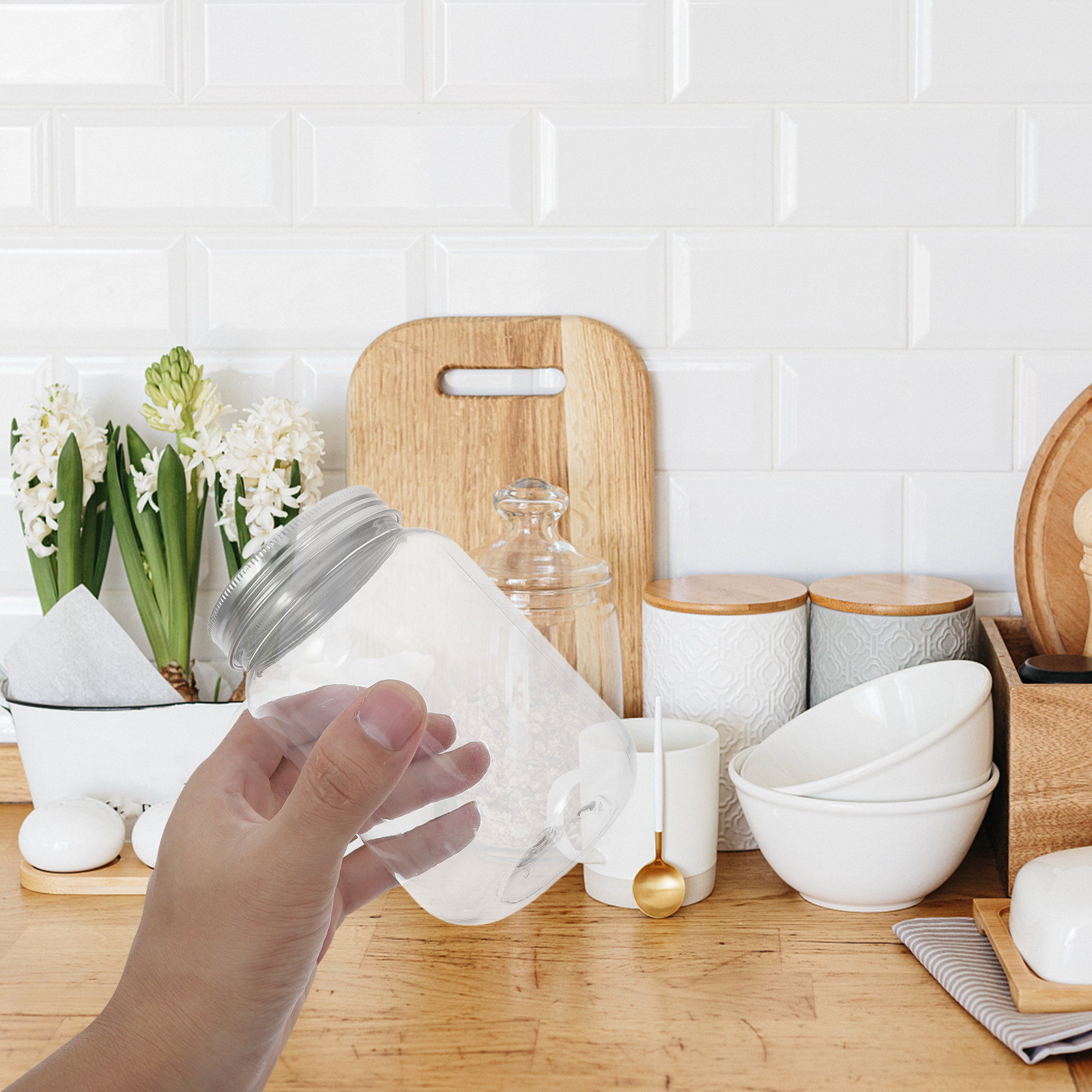 Food Storage Plastic - 4Pcs Clear Plastic Jars with Airtight