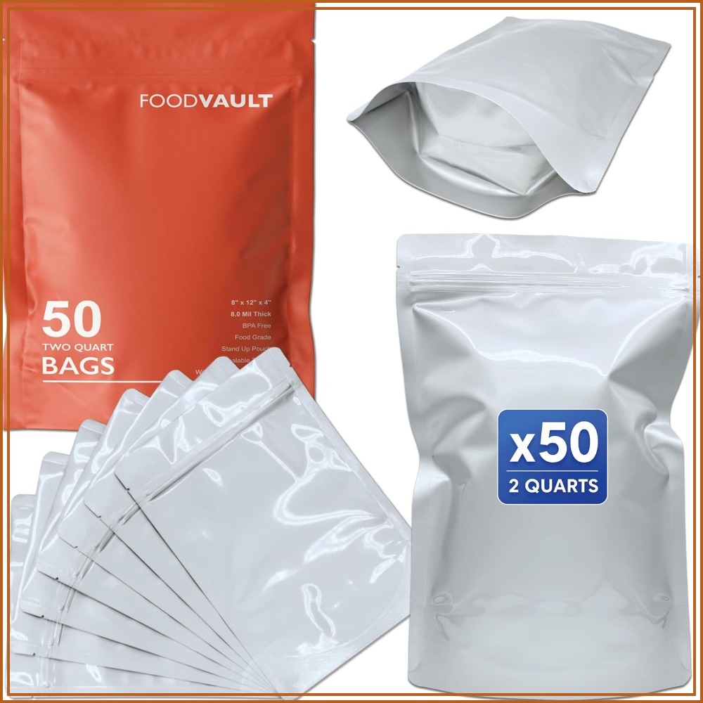 Food Storage For Long Term - 2 Quart Mylar Bags, 16 Mil