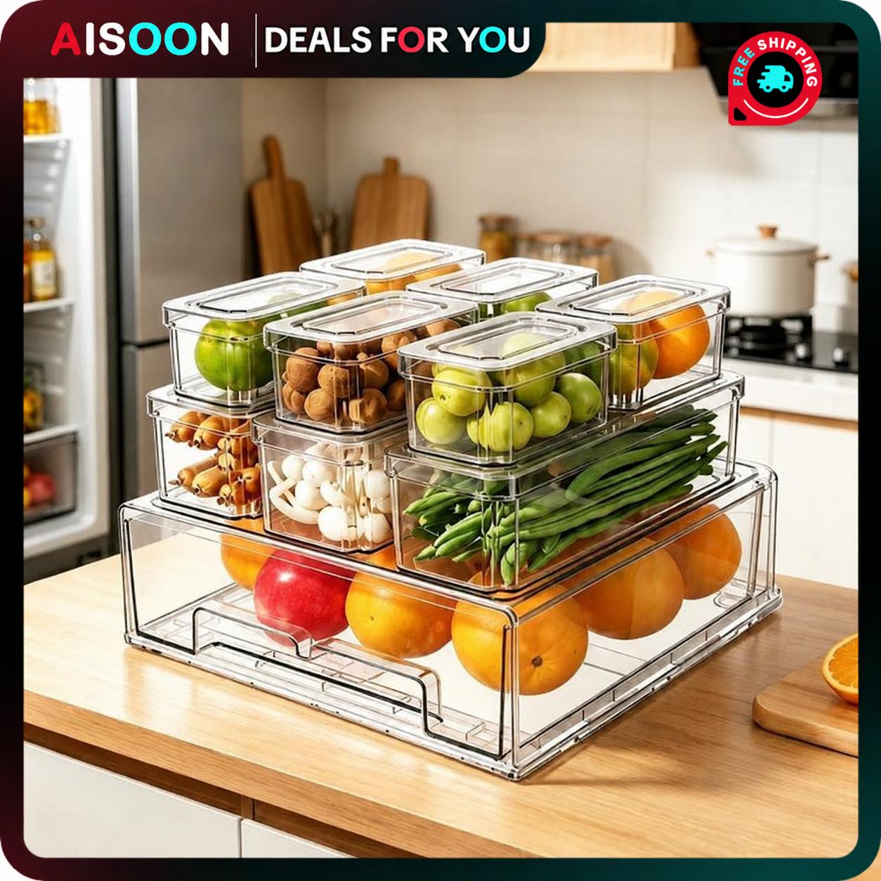 Food Storage Without Plastic - 10/14Pcs Fridge Organizer Bins with Lids