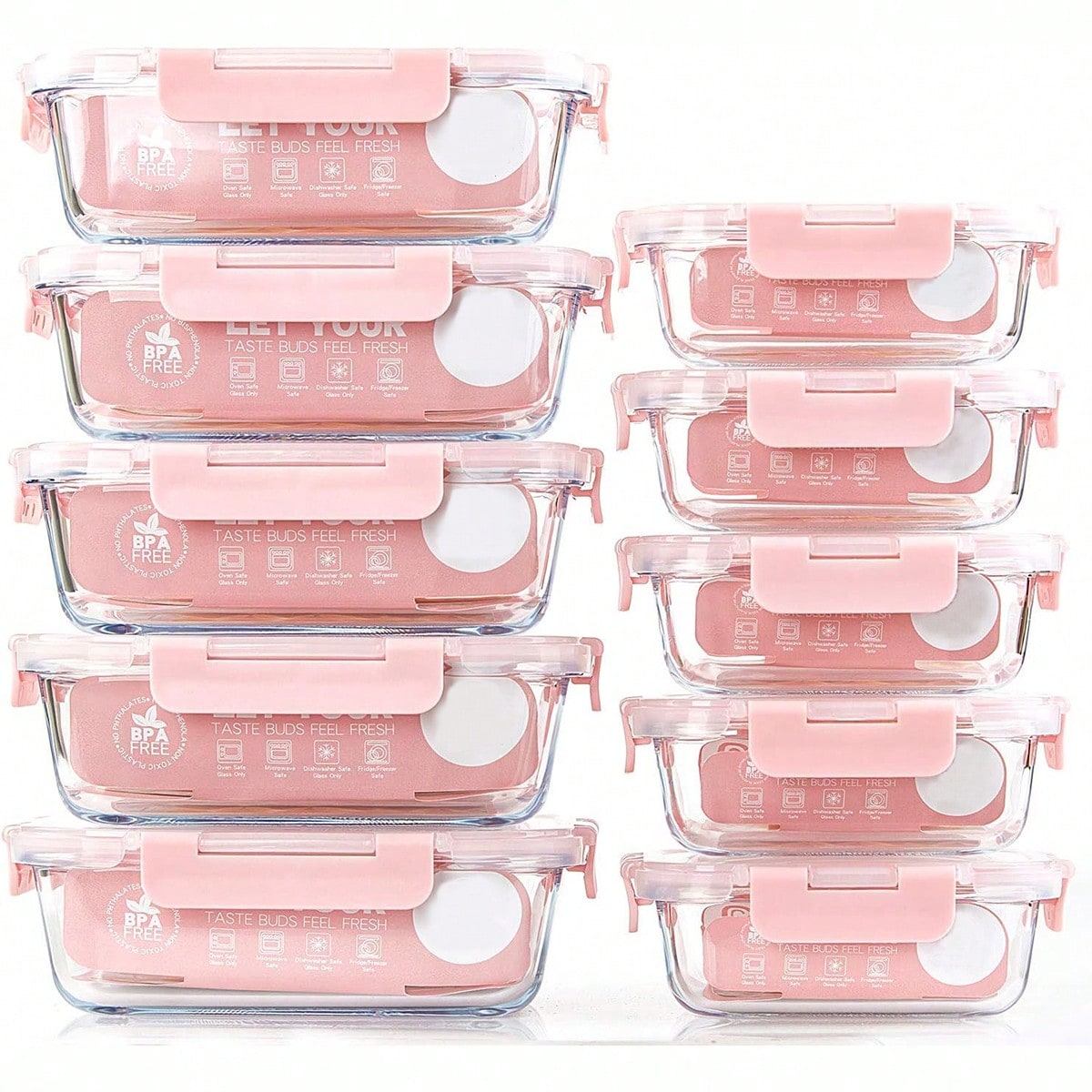 Food Storage Square Containers - 10 Pack Glass Meal Prep Containers,