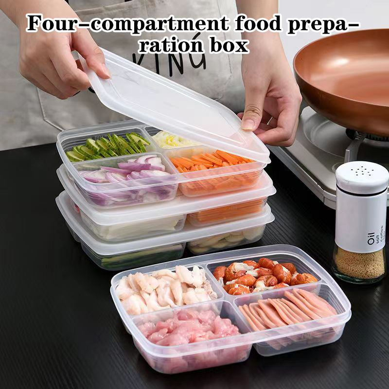 Food Storage Square Containers - New【4 Grids Plastic Storage Box Portable