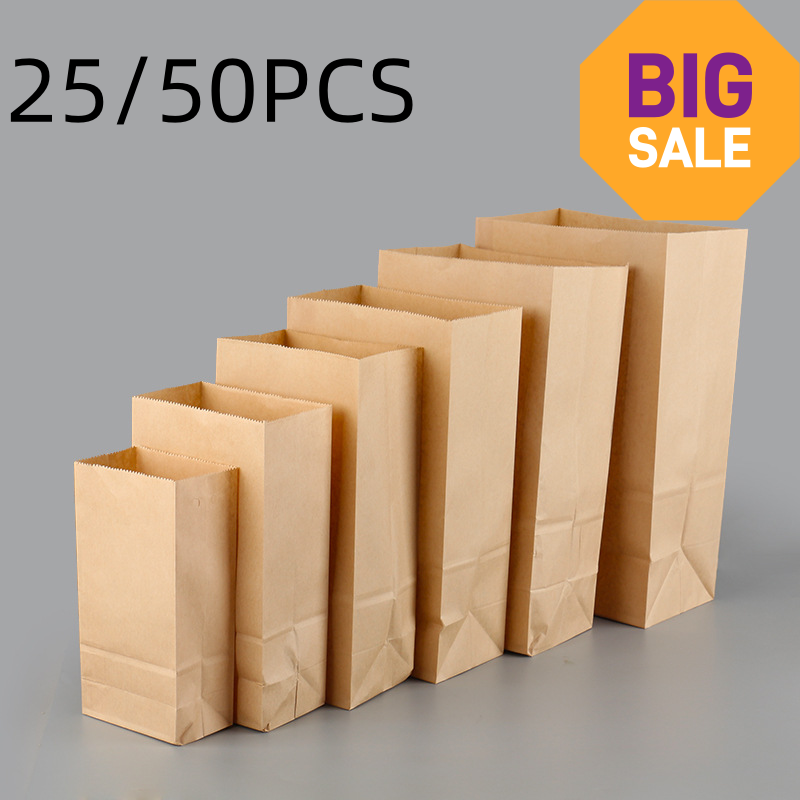 25/50pcs Brown Kraft Paper Bag - Food Storage Plant ulasan dan harga