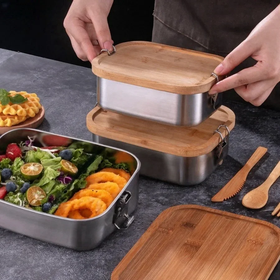 New 304 Stainless Steel Bamboo - Food Storage Square Containers ulasan dan harga