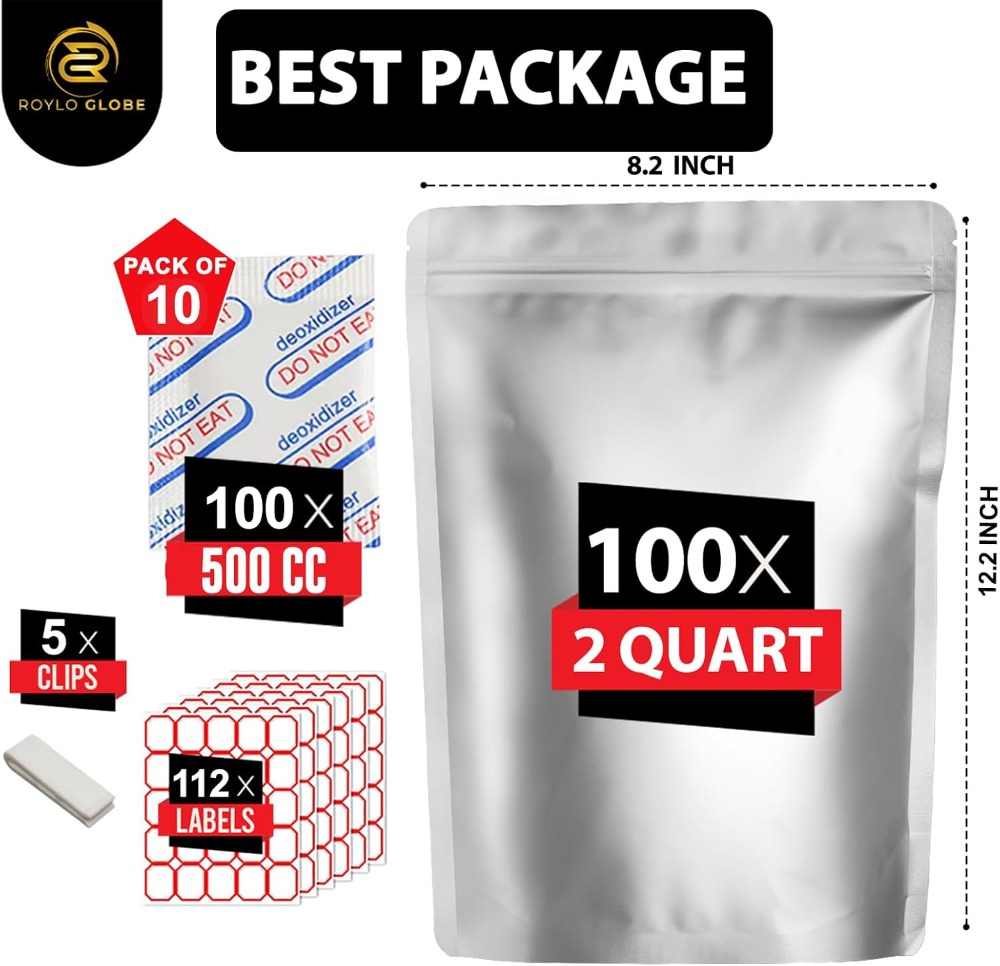 100pcs 2 Quart Mylar Bags with - Food Storage For Long Term ulasan dan harga