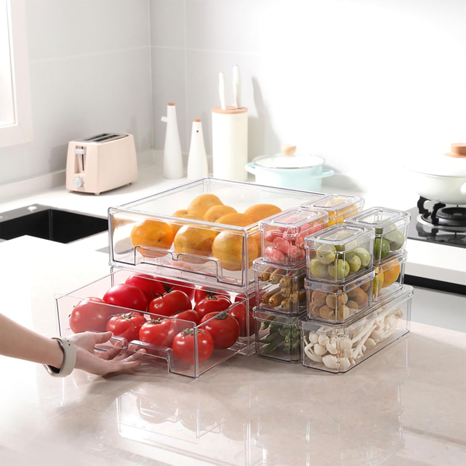10/14Pcs Fridge Organizer Bins - Food Storage Without Plastic ulasan dan harga