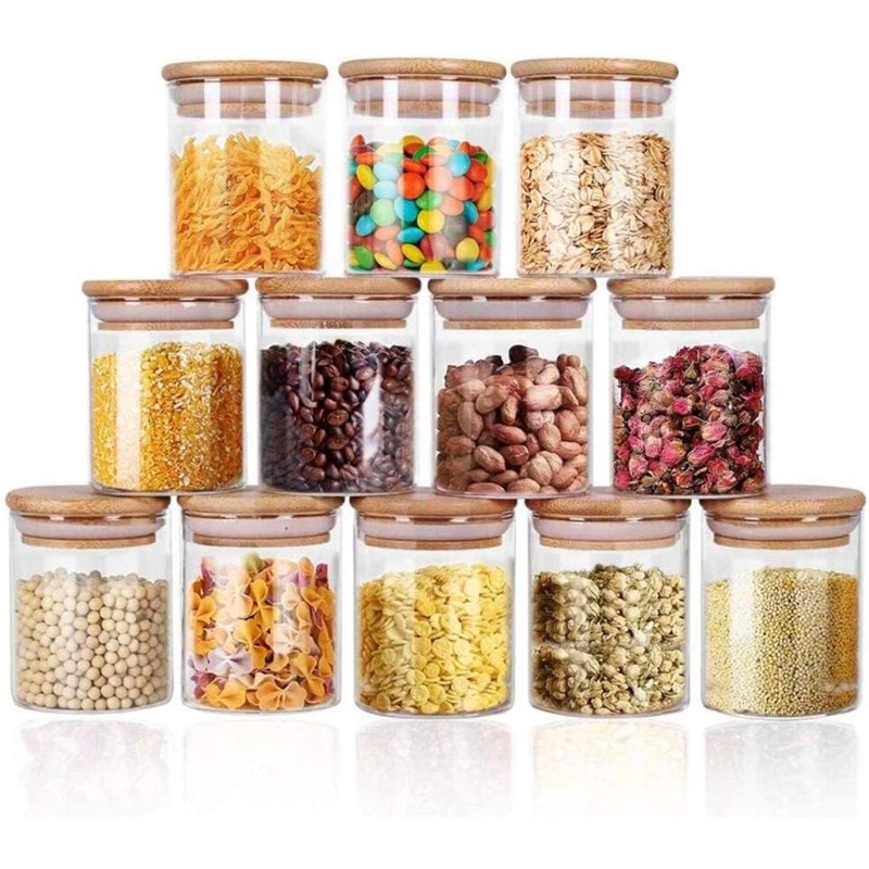 12 Glass Jars Set with Bamboo  - Food Storage Jar Labels ulasan dan harga