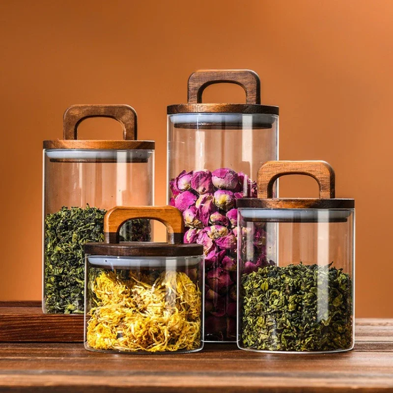 Clear Glass Jar with Bamboo Li - Food Storage Jars With Lids ulasan dan harga