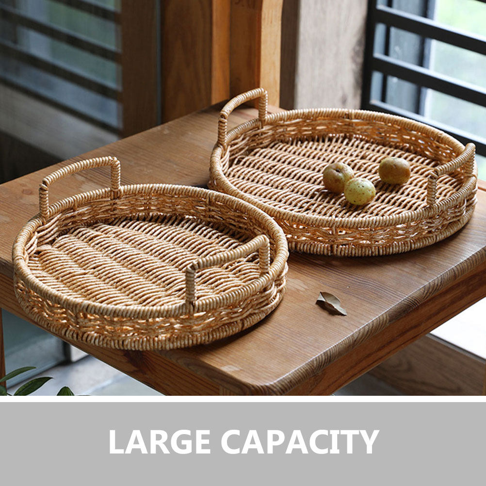 Round Woven Bread Basket Imita - Food Storage Large ulasan dan harga