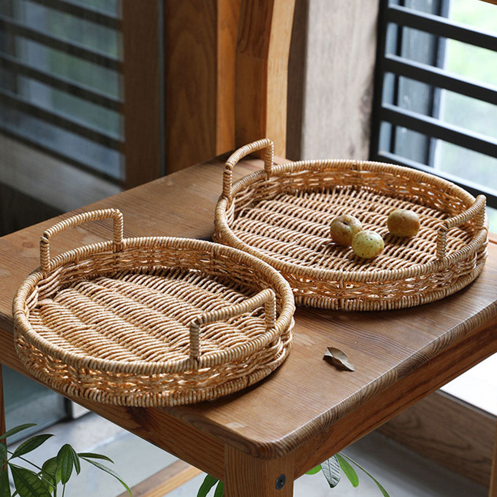 Round Woven Bread Basket Imita - Food Storage Large ulasan dan harga